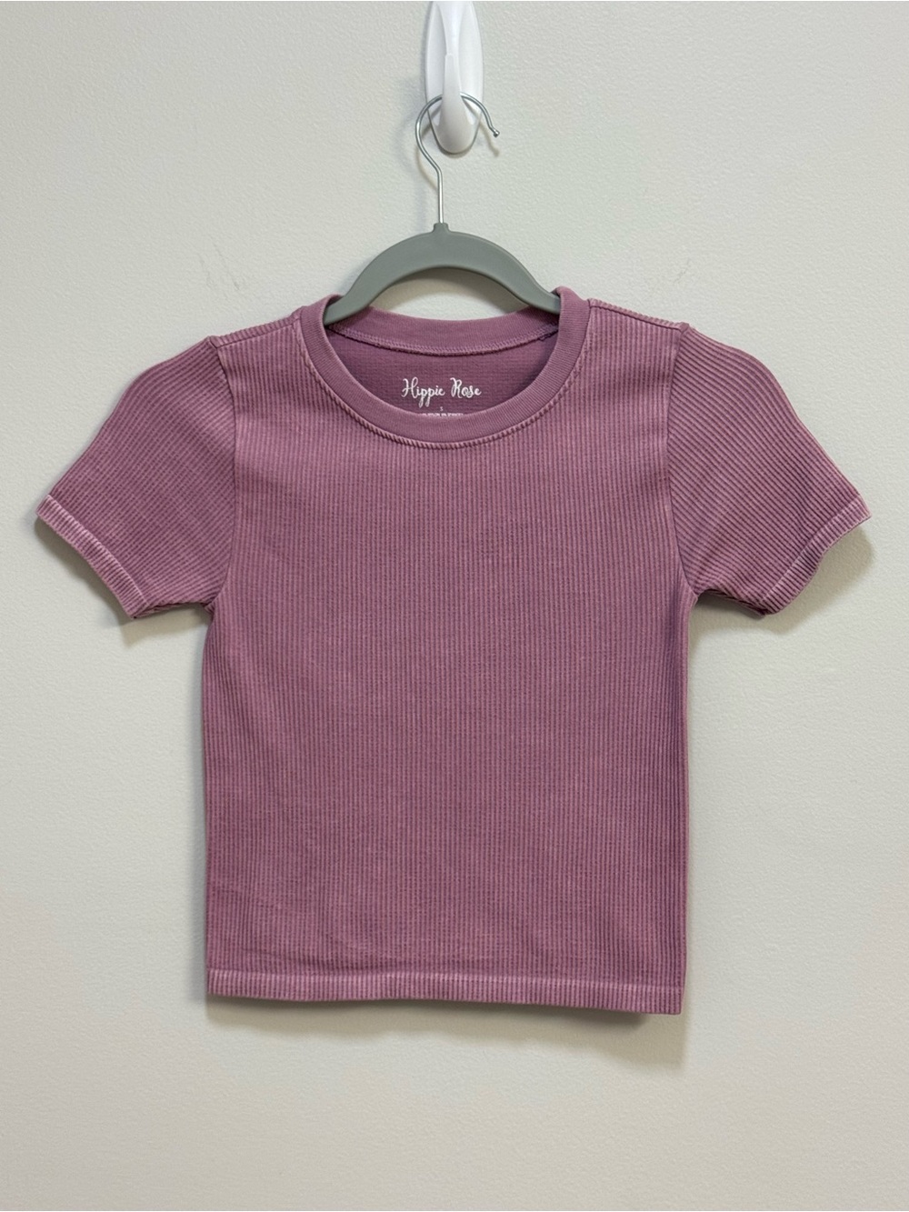Hippie Rose Dusty Lavender Purple Ribbed Knit Short Sleeve Tee